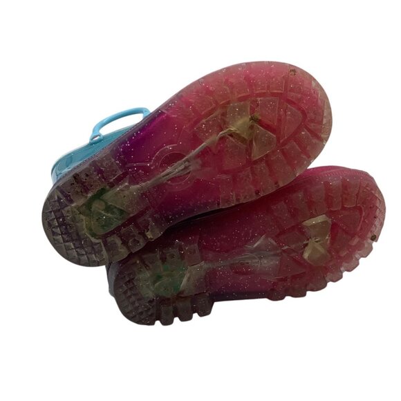 JOSMO Kids Unicorn Glitter Ombre Rain Boots Handles Size 8 Blue Pink Light Up - Picture 5 of 7